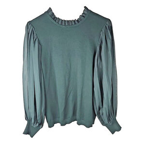 Adrianna Papell Women's Dark Green Sheer Puffer Sleeve Sweater Size Small